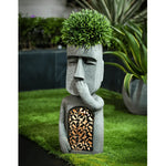 Garden Statue Solar-Powered Moai Weather-Resistant Resin