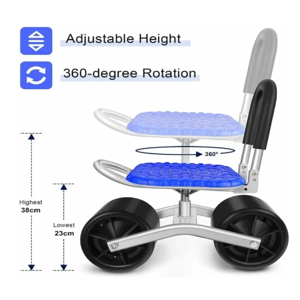 Garden Stool 360 Degree Swivel Adjustable Height Ergonomic Back