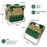 Garden Stool Foldable With Removable Tool Bag Multiple Pockets