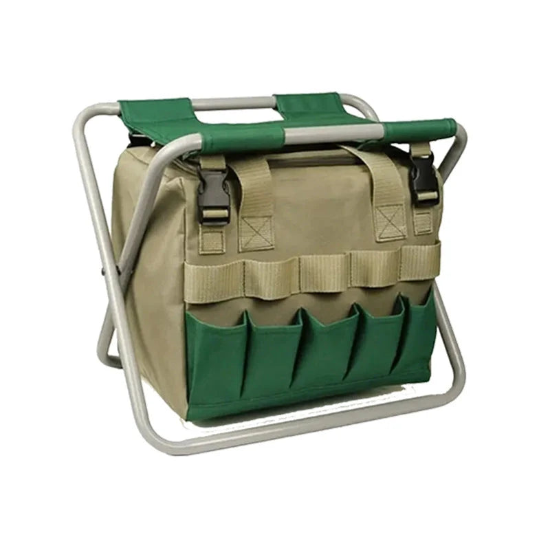 Garden Stool Foldable With Removable Tool Bag Multiple Pockets