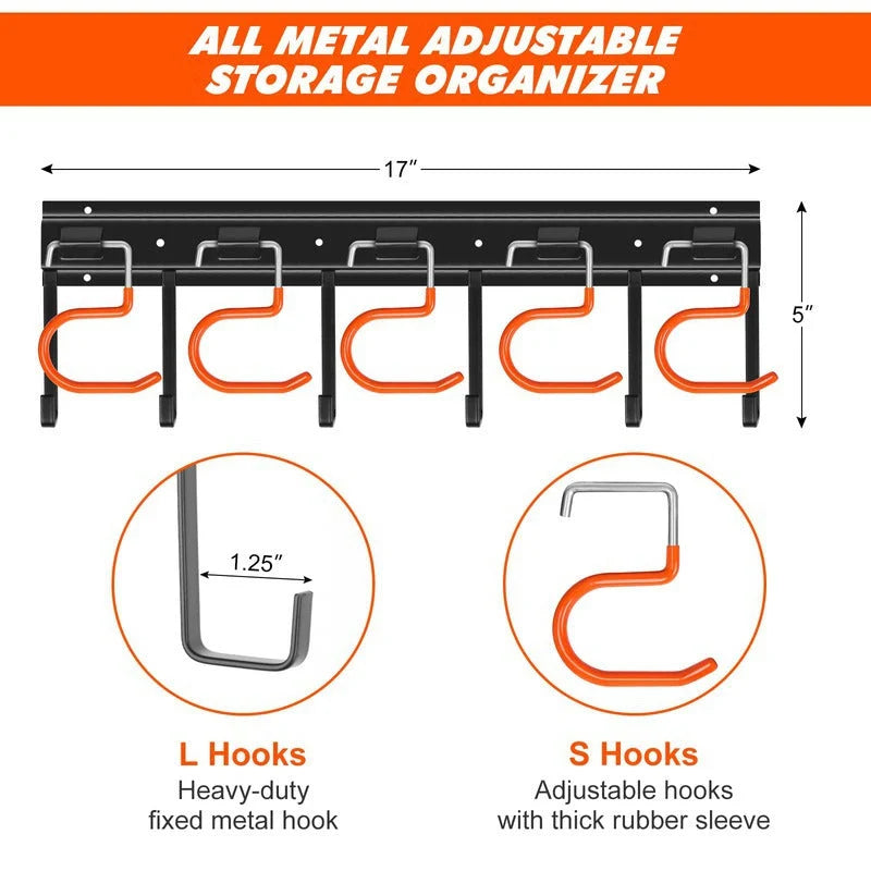 Garden Tool Holder Wall-Mounted Space-Saving Sturdy