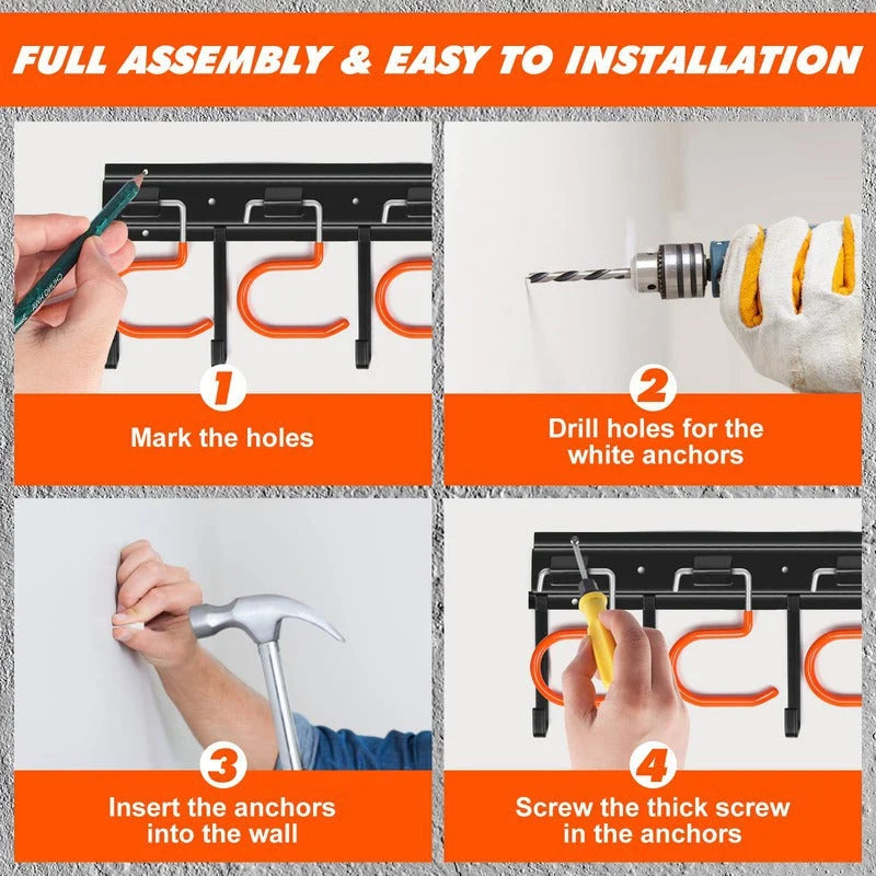 Garden Tool Holder Wall-Mounted Space-Saving Sturdy