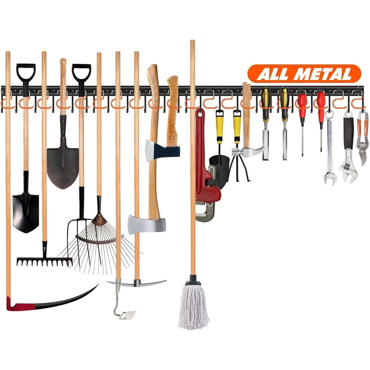 Garden Tool Holder Wall-Mounted Space-Saving Sturdy