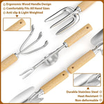 Garden Tool Set 9-Piece Stainless Steel Wooden Handles