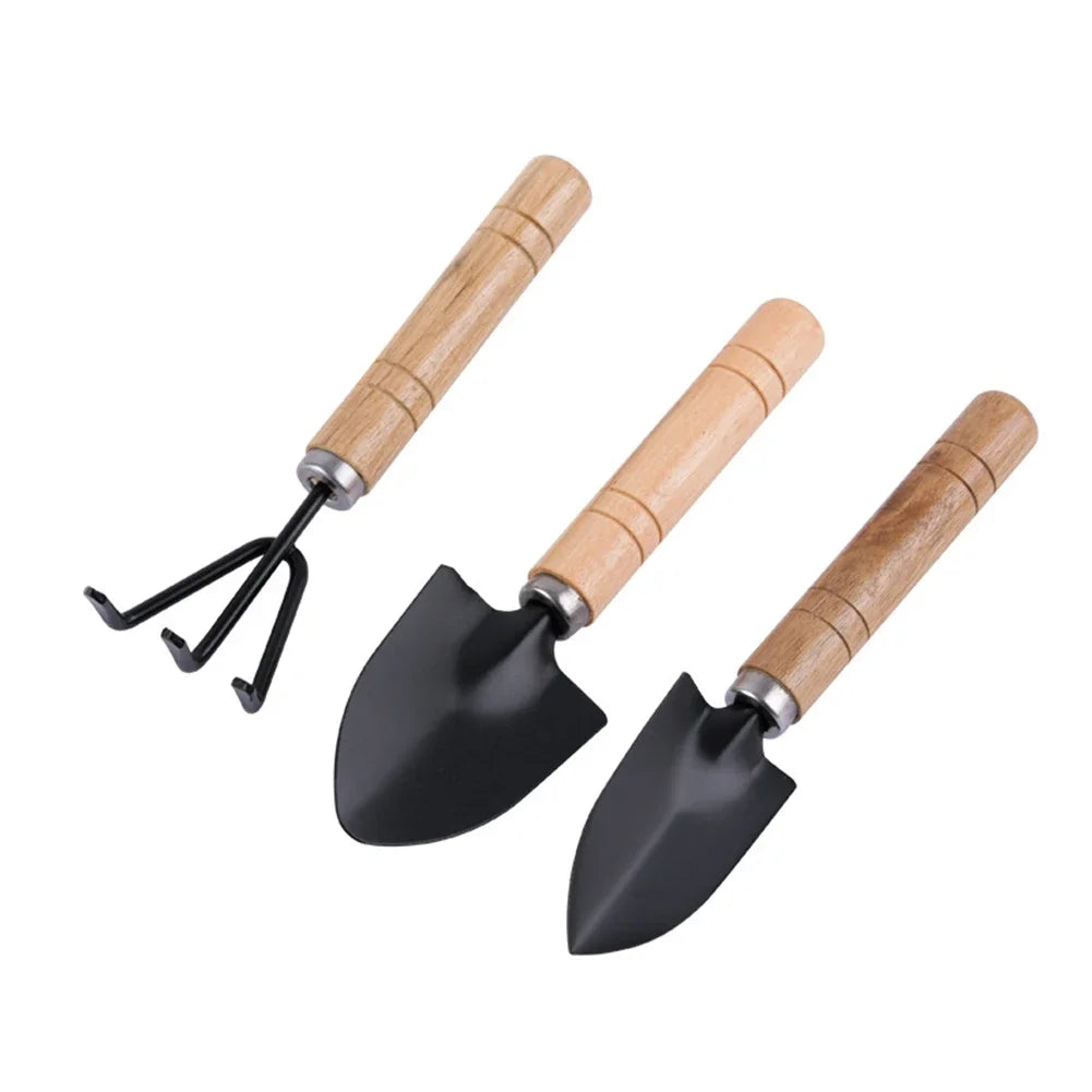 Garden Tool Set Compact Wood Handles & Iron Heads