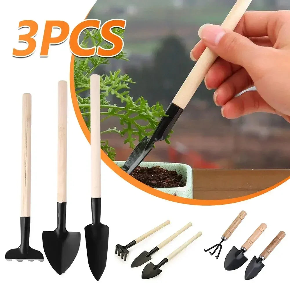 Garden Tool Set Compact Wood Handles & Iron Heads