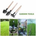 Garden Tool Set Compact Wood Handles & Iron Heads