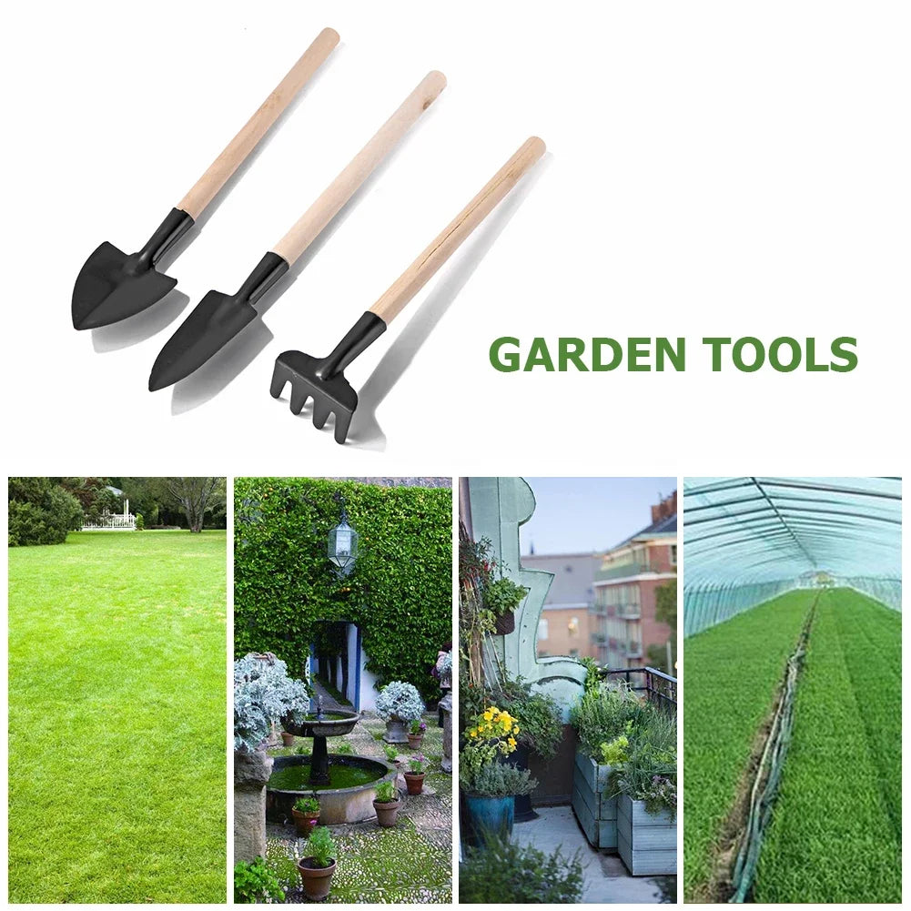 Garden Tool Set Compact Wood Handles & Iron Heads