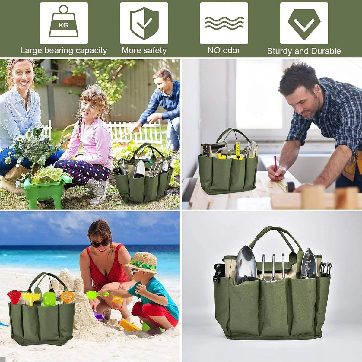 Garden Tool Tote Bag Multiple Pockets Water-Resistant Lining
