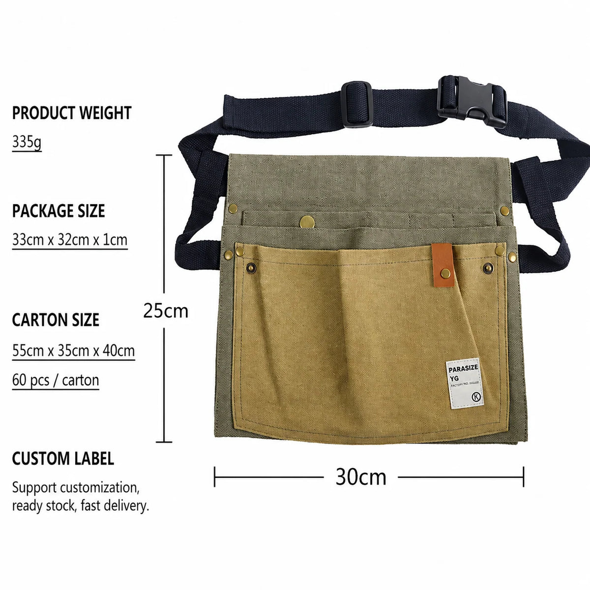 Garden Tool Waist Bag Canvas Multi-Pocket Adjustable Belt