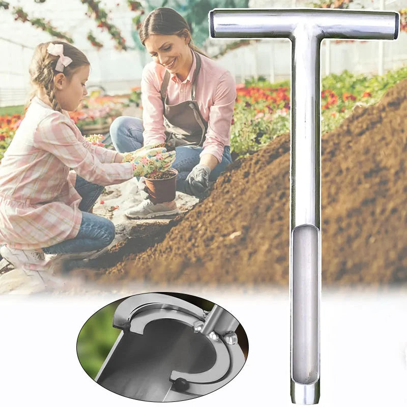 Garden Transplanter Stainless Steel T-Handle & Non-Slip Grip