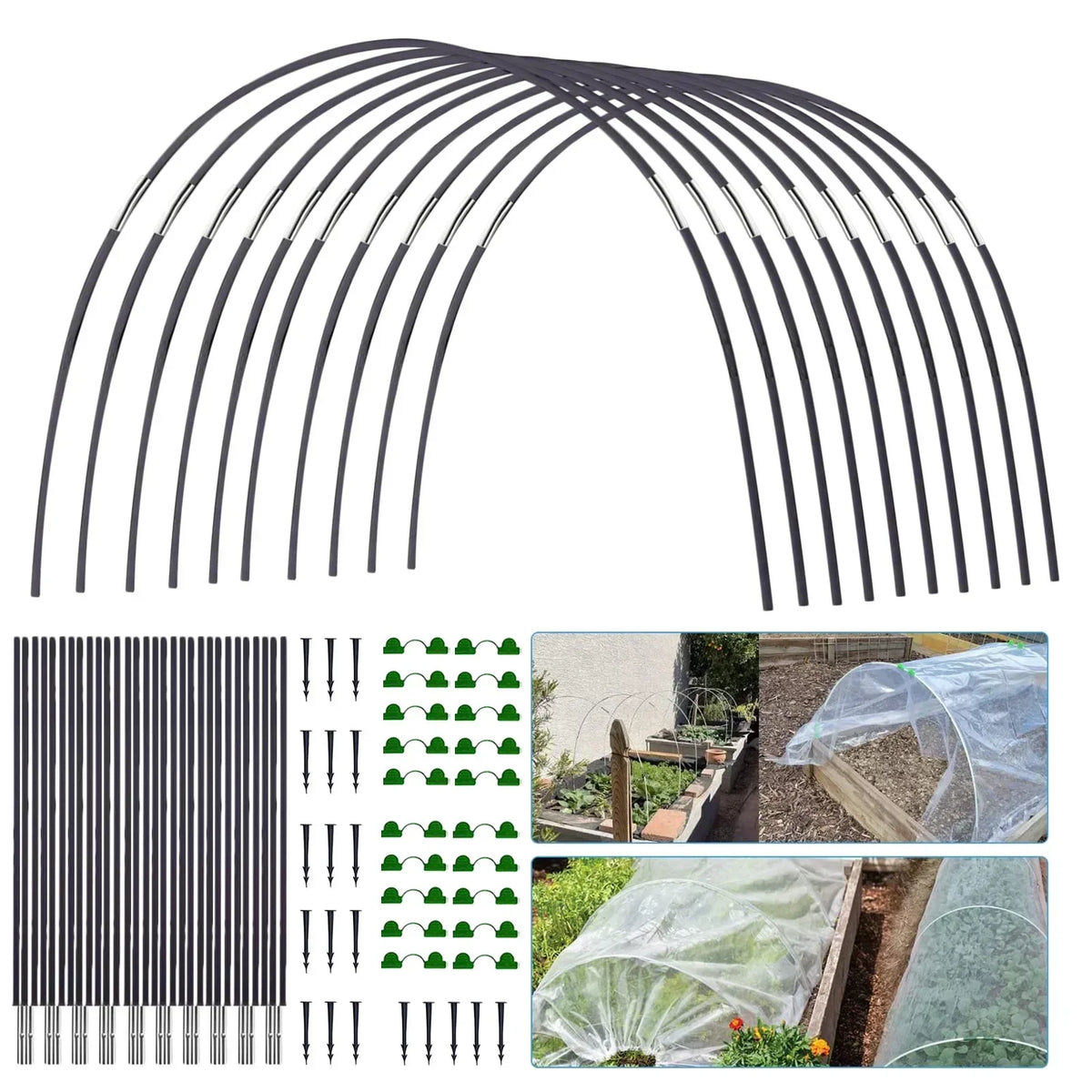Garden Tunnel Kit Fiberglass Arches Galvanized Steel Connectors