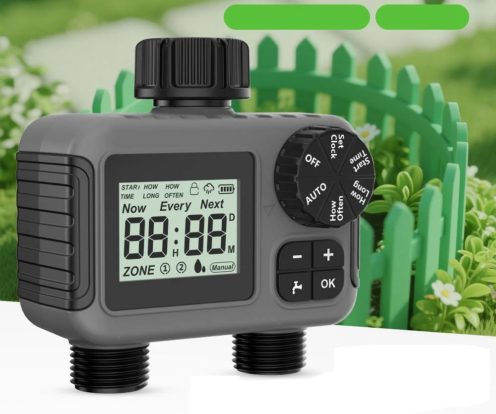 Garden Water Timer Dual-Outlet Programmable Weatherproof & Leak-Resistant Connectors