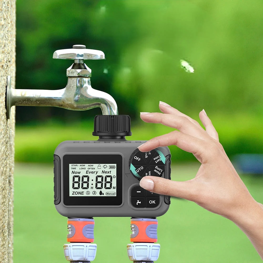 Garden Water Timer Dual-Outlet Programmable Weatherproof & Leak-Resistant Connectors