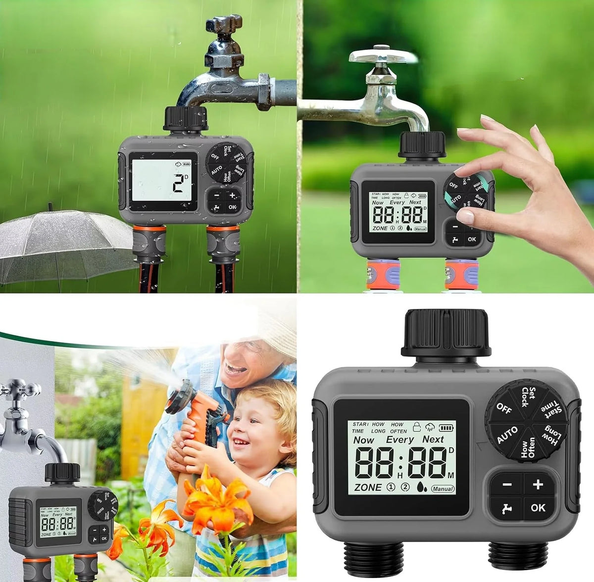 Garden Water Timer Dual-Outlet Programmable Weatherproof & Leak-Resistant Connectors