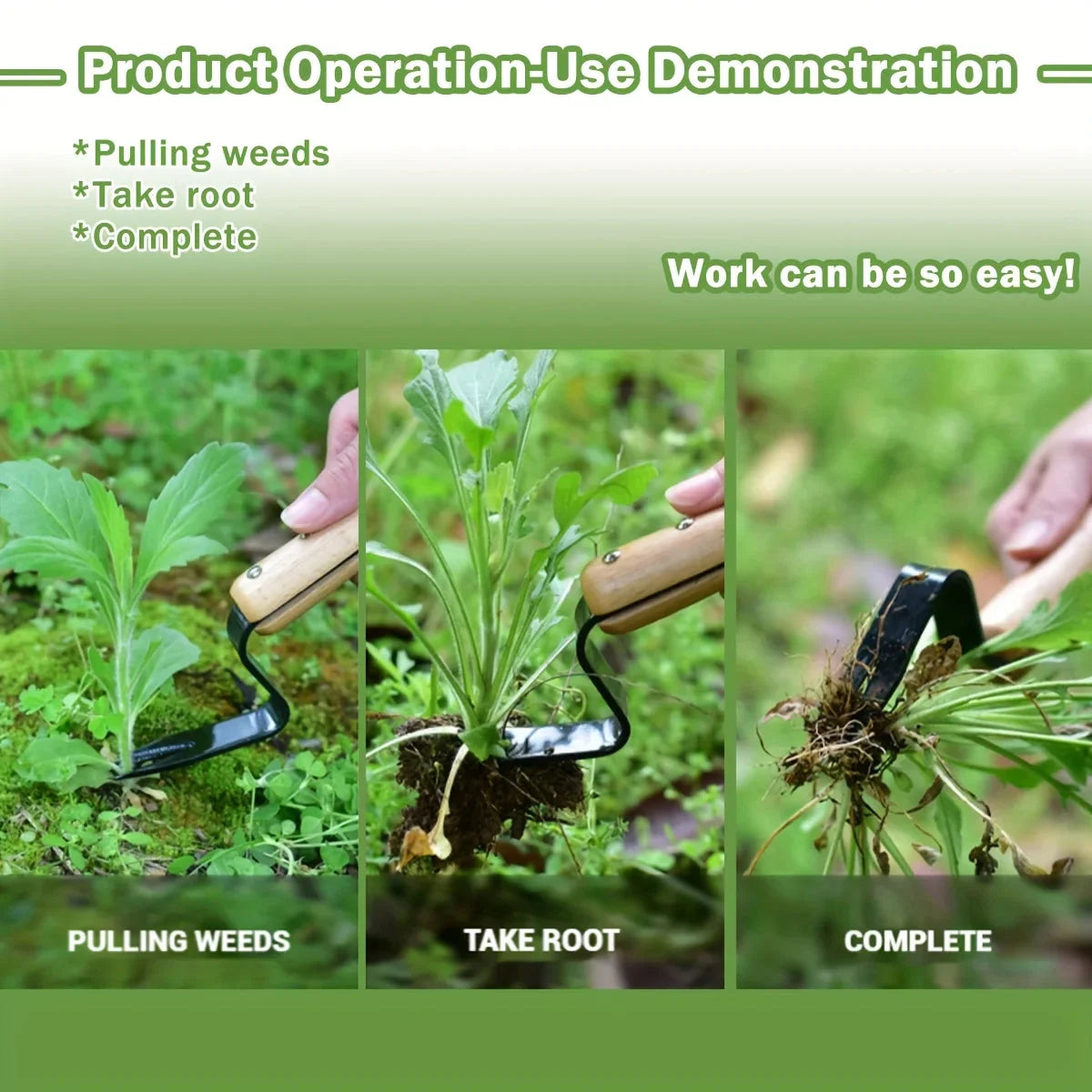 Garden Weed Puller Lever-Action Stainless Steel Tip Wood Handle