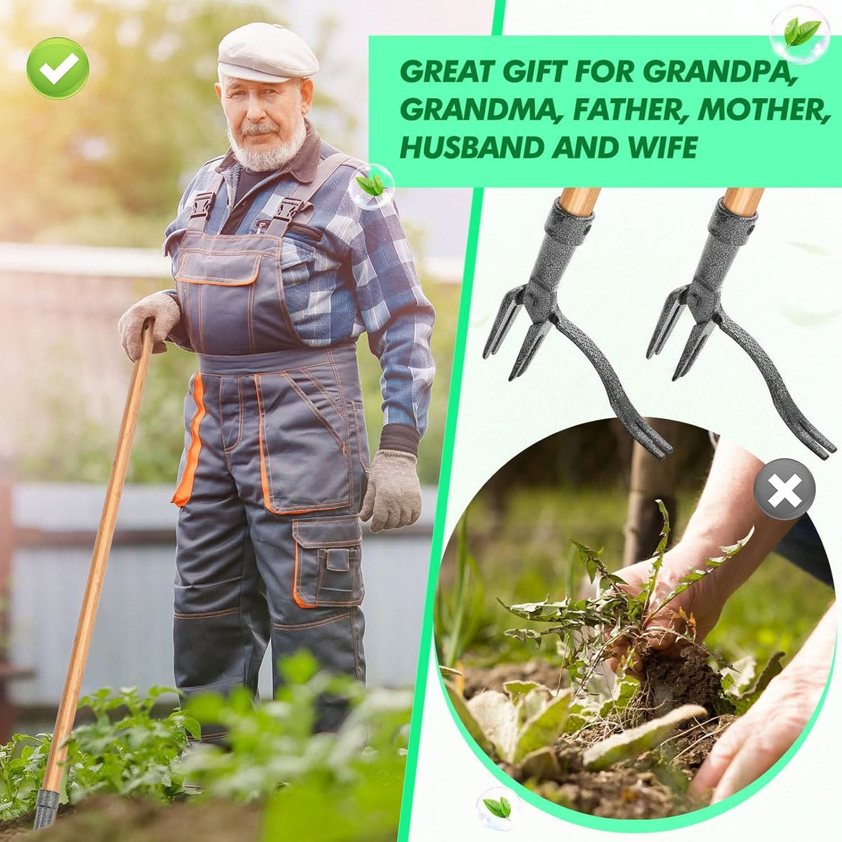 Garden Weed Remover 4-Pronged Steel Ergonomic Handle