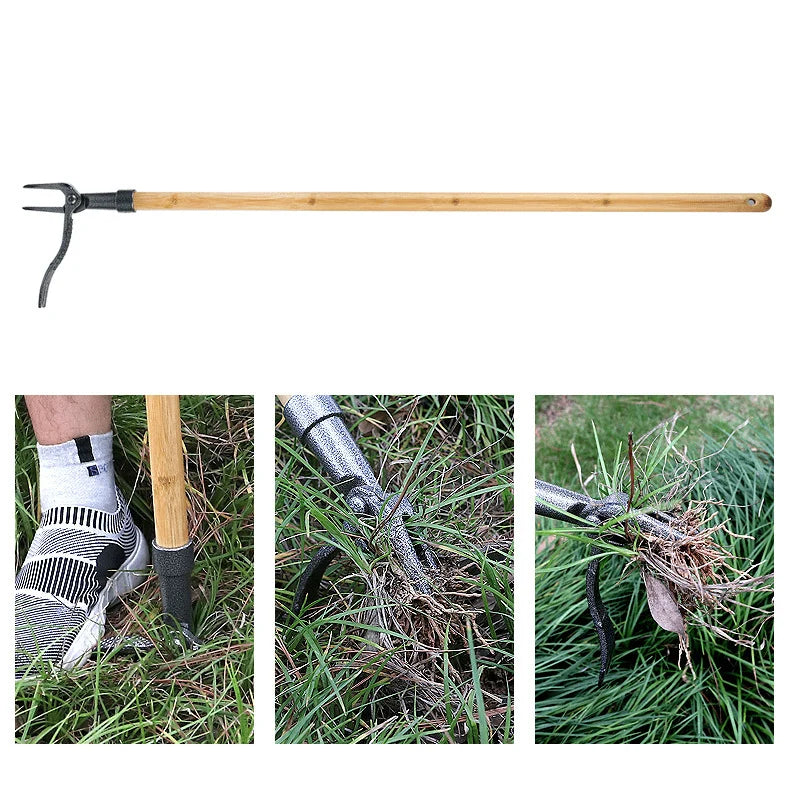 Garden Weed Remover 4-Pronged Steel Ergonomic Handle