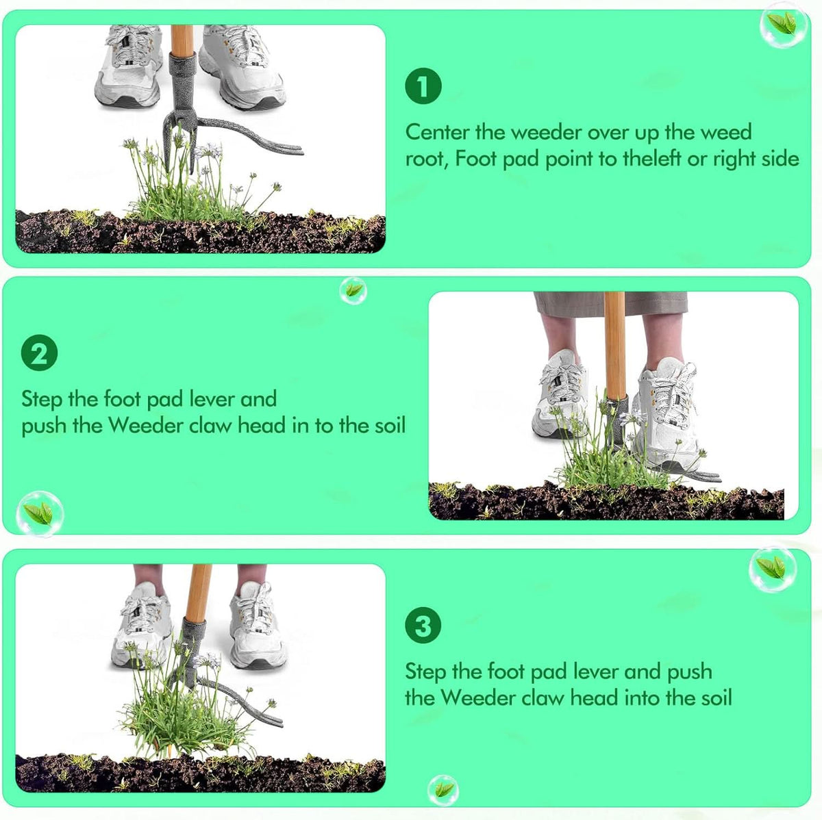 Garden Weed Remover 4-Pronged Steel Ergonomic Handle