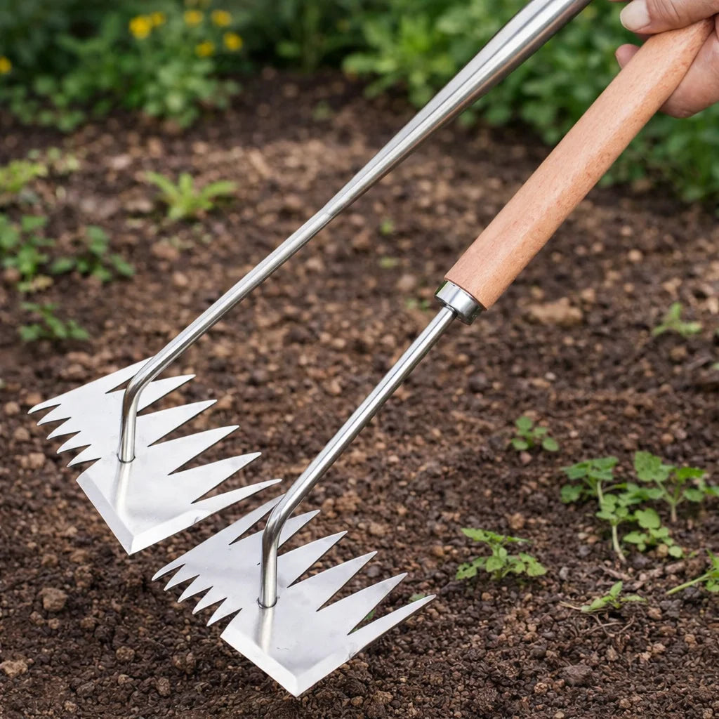 Garden Weeding Rake Manganese Steel Four Tines
