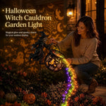 Garden Witch Figure LED-Lit Cauldron Weather-Resistant Freestanding Decor