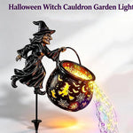 Garden Witch Figure LED-Lit Cauldron Weather-Resistant Freestanding Decor
