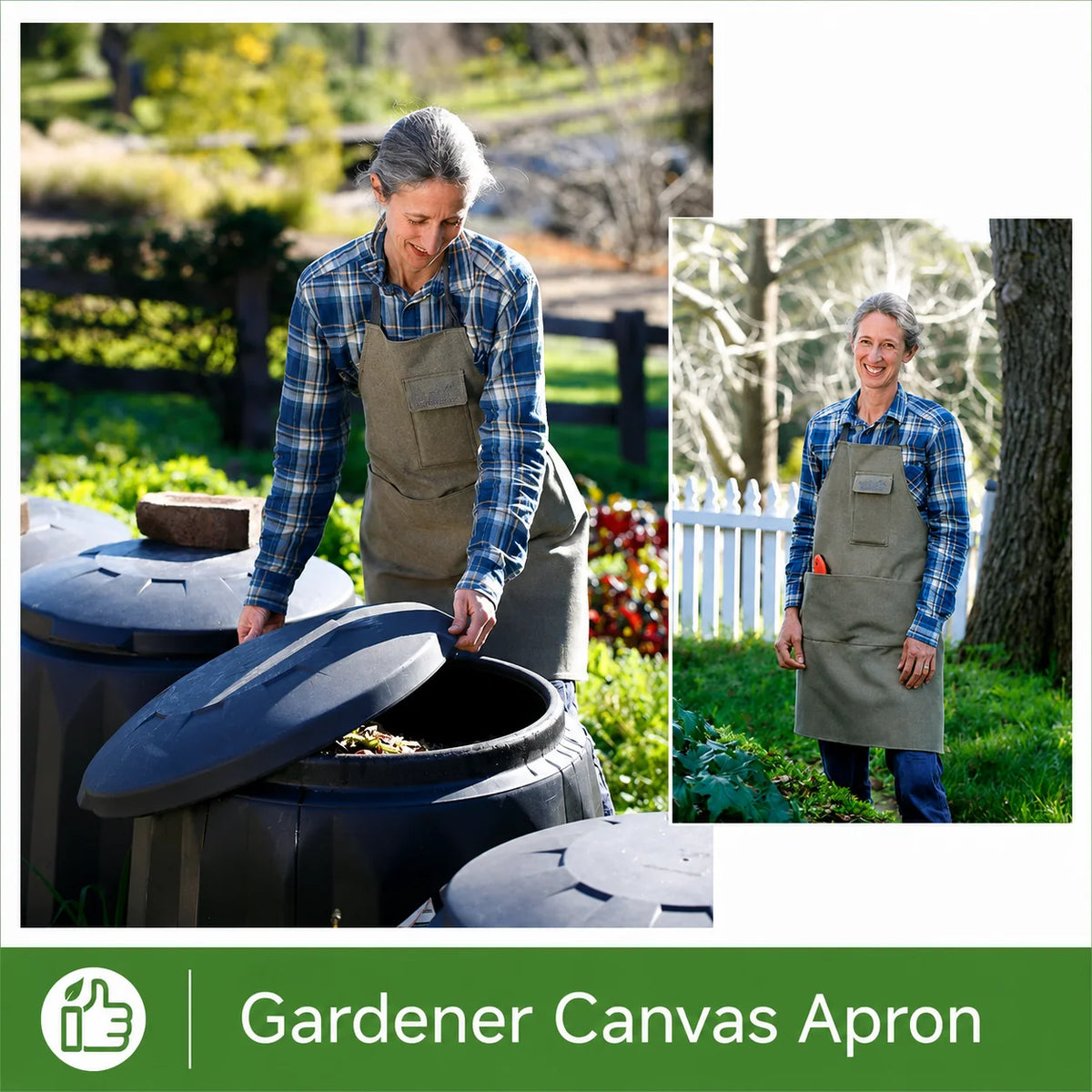 Gardening Apron Cotton Canvas Tool Pockets Adjustable Straps