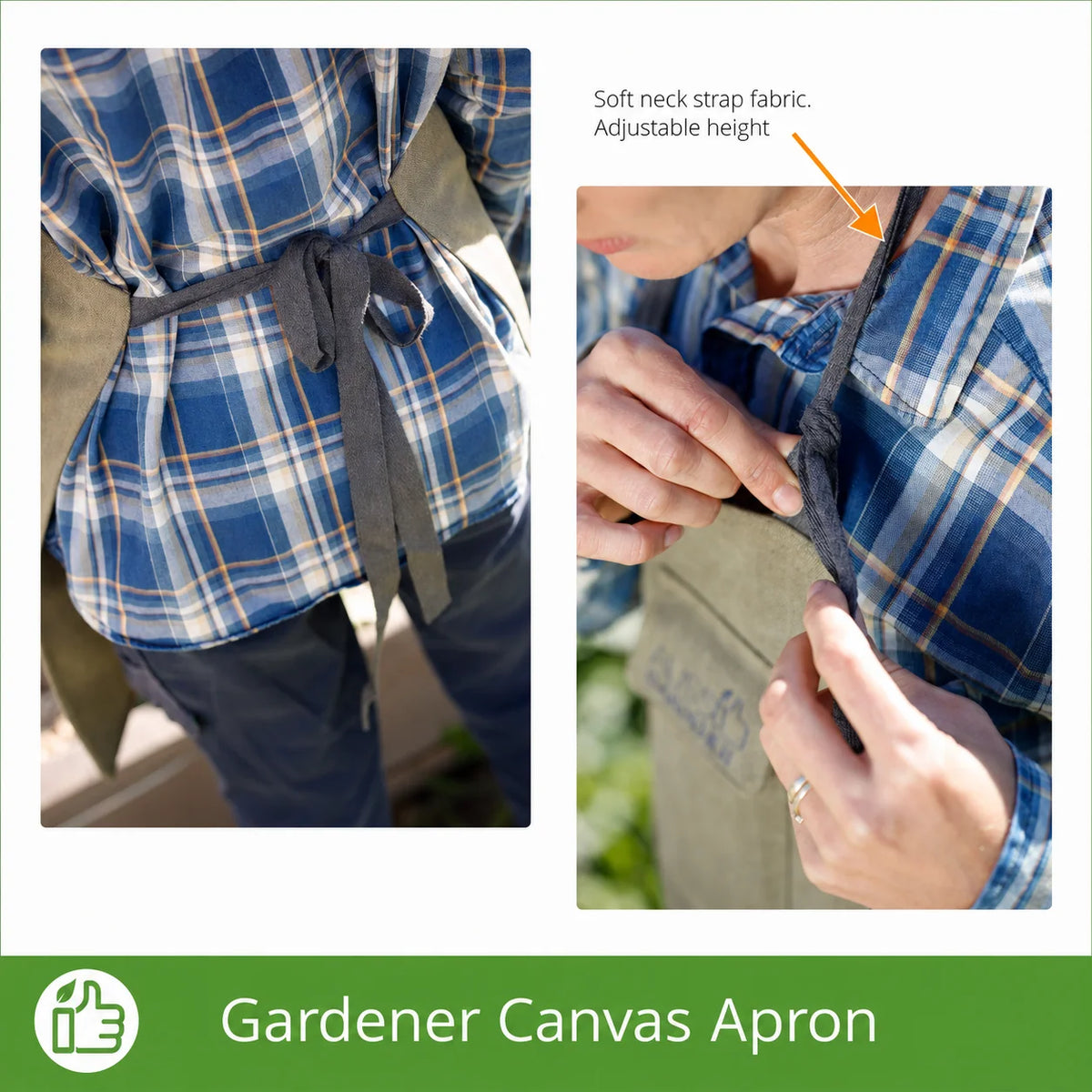 Gardening Apron Cotton Canvas Tool Pockets Adjustable Straps
