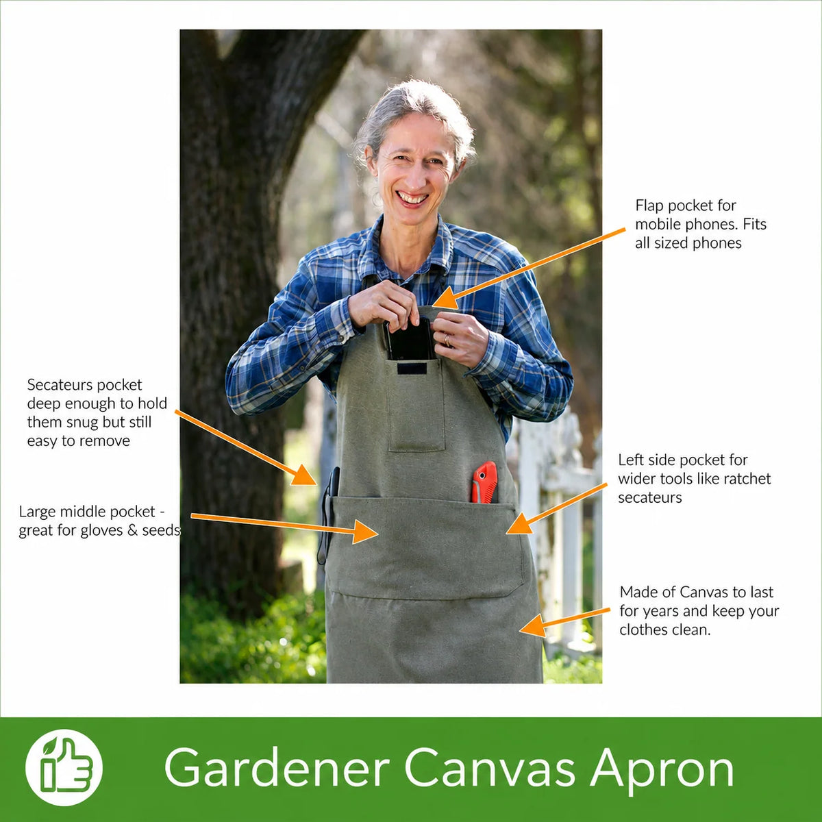 Gardening Apron Cotton Canvas Tool Pockets Adjustable Straps