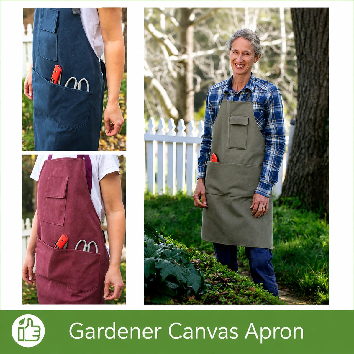 Gardening Apron Cotton Canvas Tool Pockets Adjustable Straps