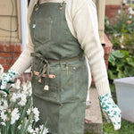 Gardening Apron Waxed Cotton Canvas Multiple Pockets & Adjustable Cross Straps