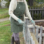Gardening Apron Waxed Cotton Canvas Multiple Pockets & Adjustable Cross Straps