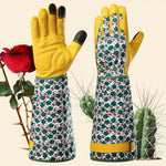 Gardening Gloves Thorn-Proof Cowhide Extended Gauntlet Touchscreen