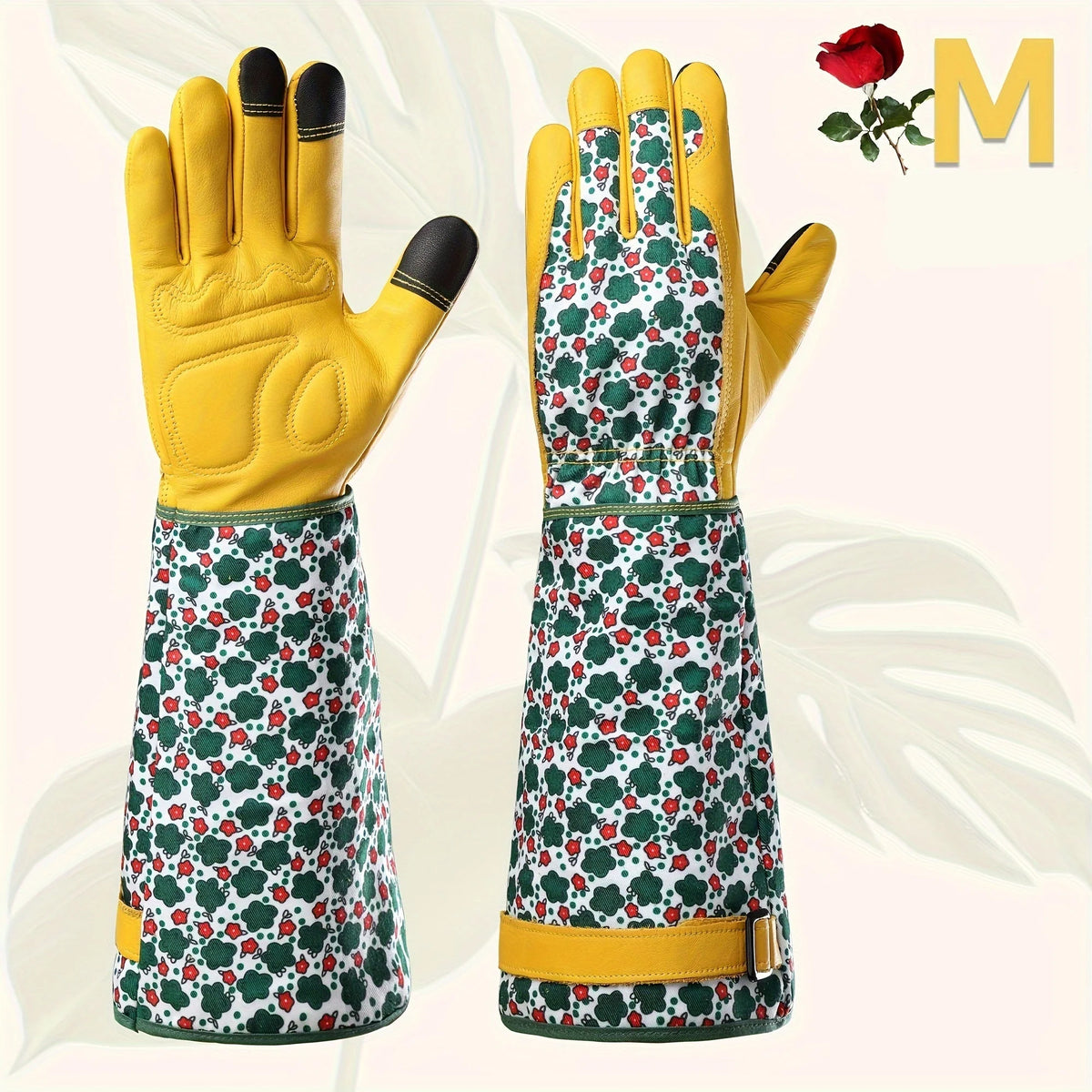 Gardening Gloves Thorn-Proof Cowhide Extended Gauntlet Touchscreen