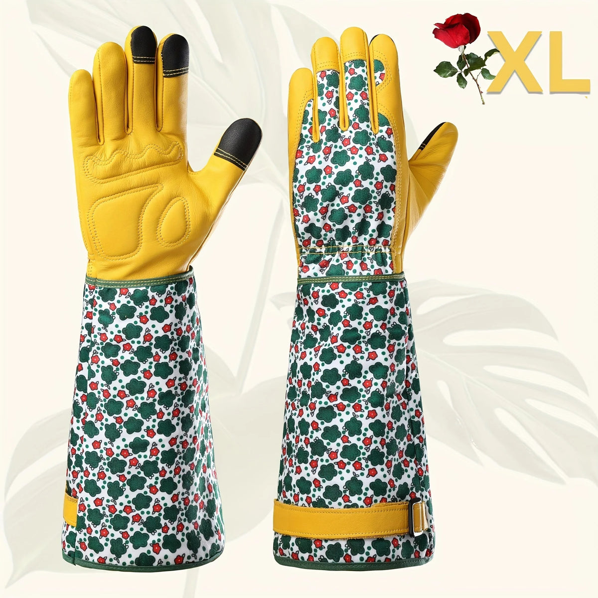 Gardening Gloves Thorn-Proof Cowhide Extended Gauntlet Touchscreen