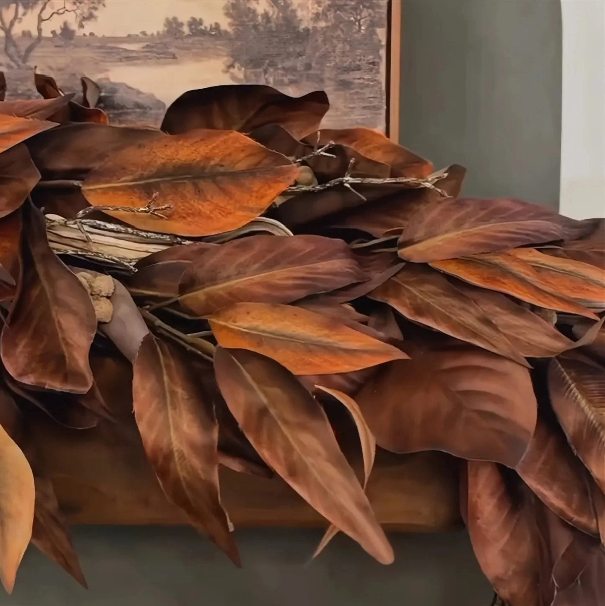 Garland Faux Magnolia Leaves 6 Ft Brown
