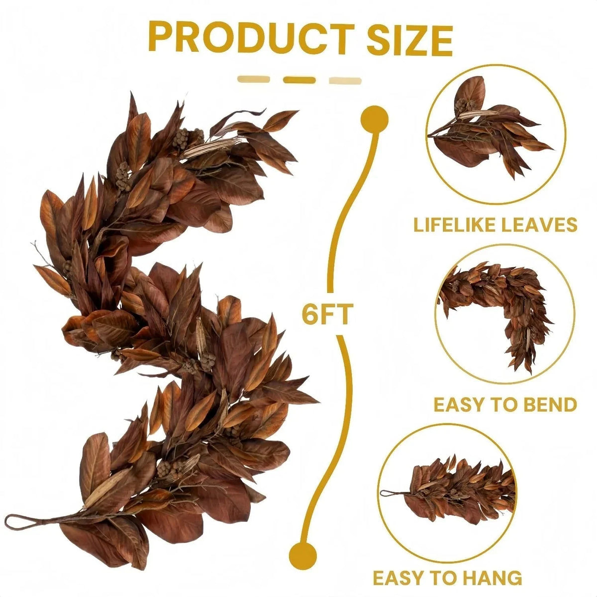 Garland Faux Magnolia Leaves 6 Ft Brown