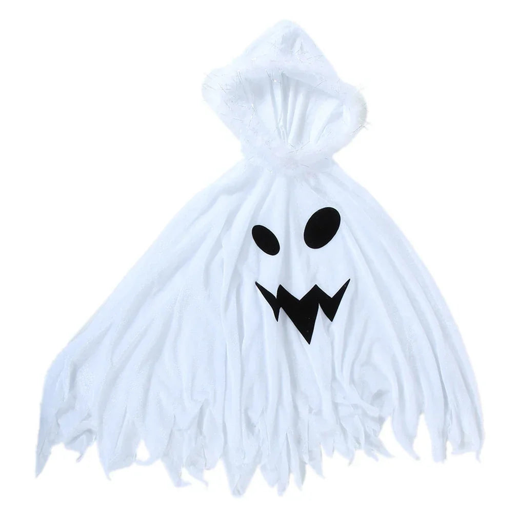 Ghost Costume Hooded Cape Faux Fur Trim Jagged Hem