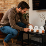 Ghost Figurine Set of 3 White Resin Pumpkin Details