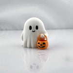 Ghost Figurine Set of 3 White Resin Pumpkin Details