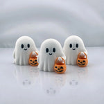 Ghost Figurine Set of 3 White Resin Pumpkin Details