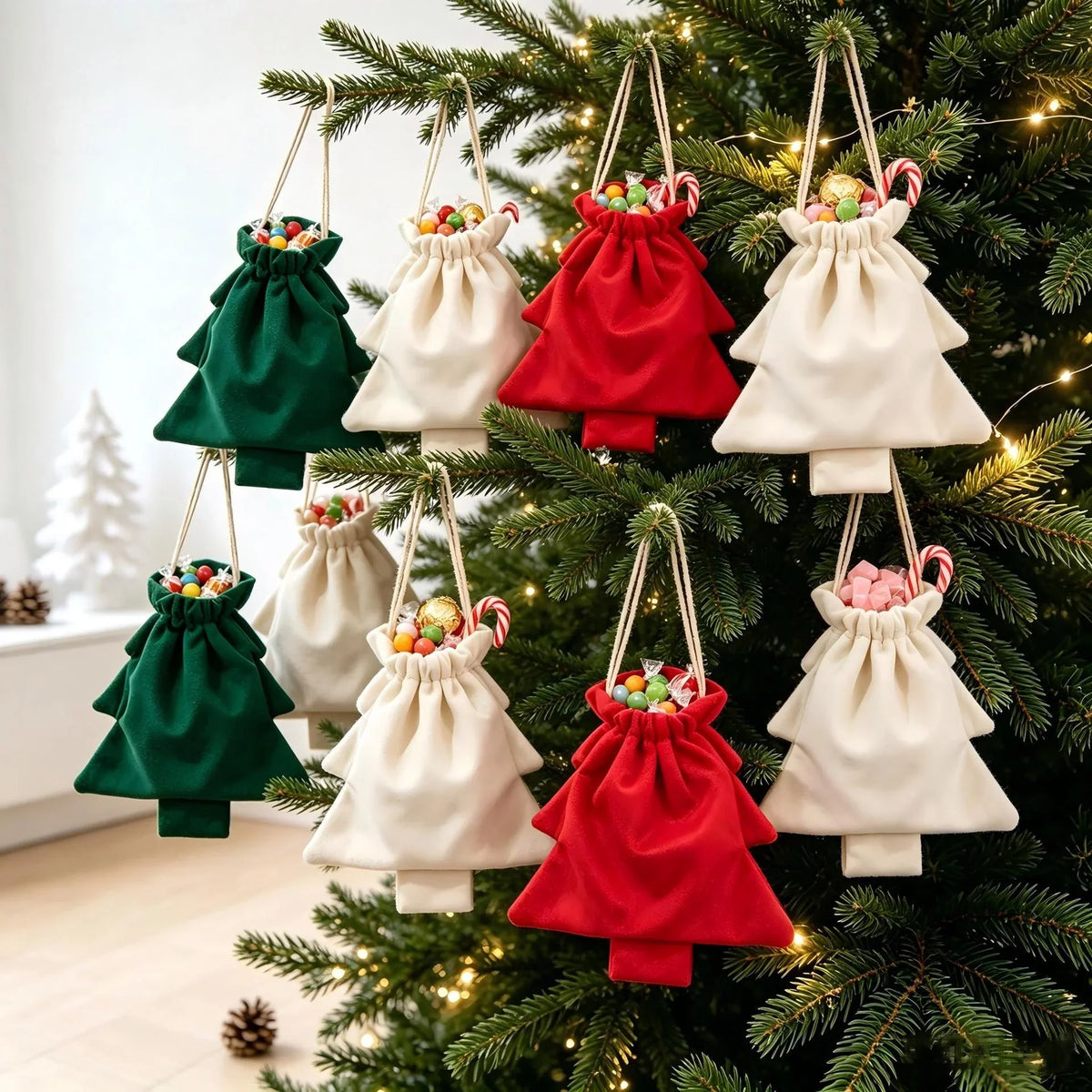 Gift Bag Christmas Tree Shape Durable Fabric & Drawstring