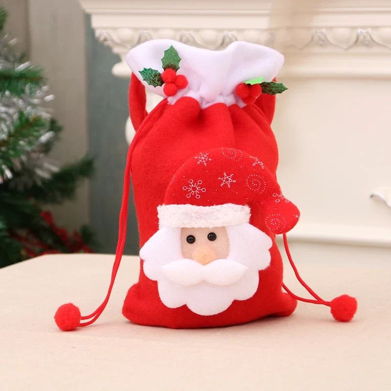 Gift Bag Soft Felt Santa Face Drawstring Reusable