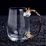 Glass Coffee Mug Hand-Drawn Floral Design Lead-Free