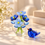 Glass Decor Set Handmade Miniature Vase & Bird