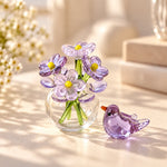 Glass Decor Set Handmade Miniature Vase & Bird