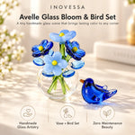 Glass Decor Set Handmade Miniature Vase & Bird
