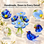 Glass Decor Set Handmade Miniature Vase & Bird