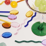 Glass Dessert Spoons Wavy Colorful Dishwasher-Safe