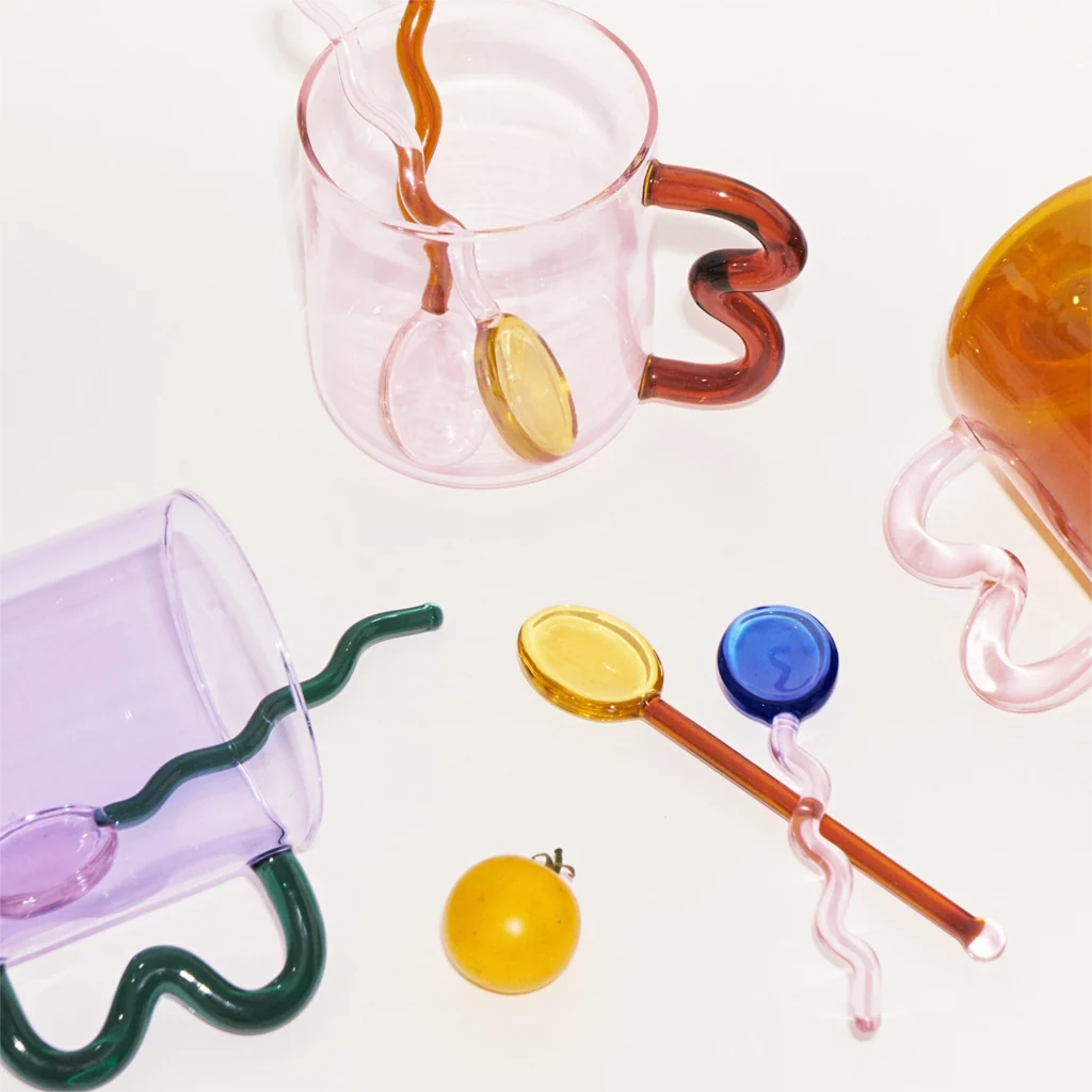 Glass Dessert Spoons Wavy Colorful Dishwasher-Safe